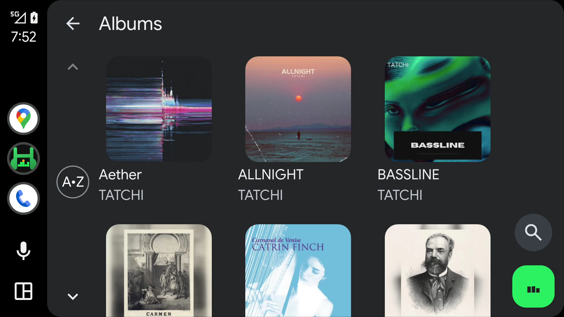 Headroom album library in Android Auto, showing album artwork and titles
