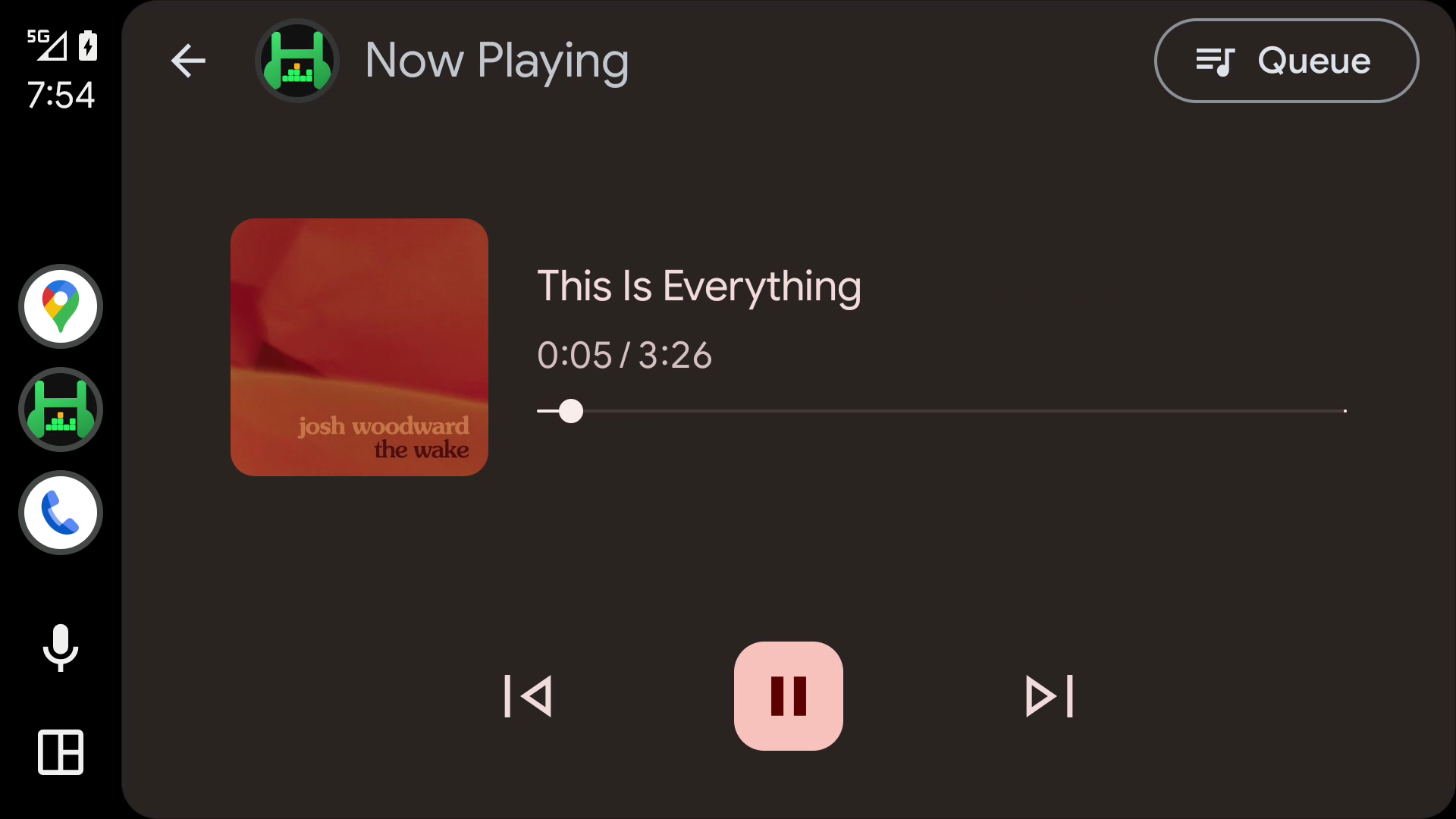 Headroom Now Playing in Android Auto with album art, progress, and playback controls
