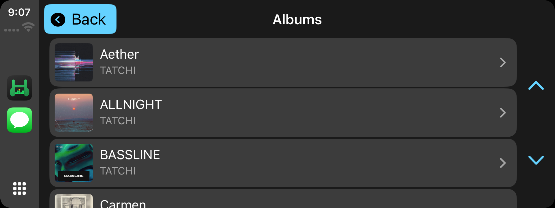 Headroom album library in Apple CarPlay, with an artwork grid