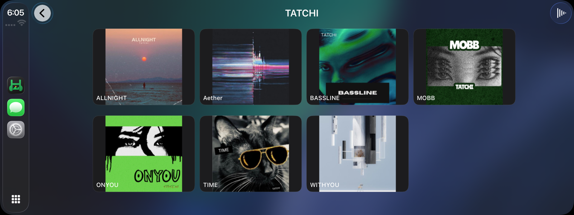 An artist's albums in Headroom on Apple CarPlay, shown as an artwork grid four covers wide