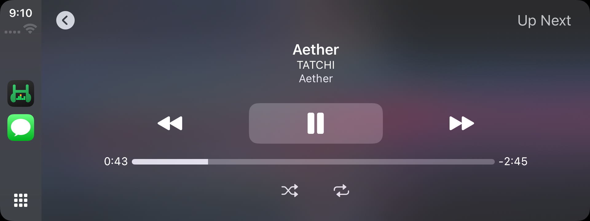 Headroom Now Playing in Apple CarPlay, showing album artwork and native playback controls