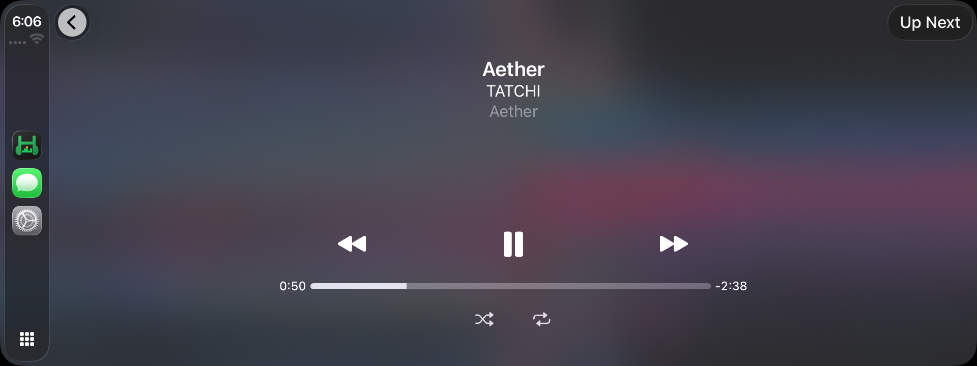 Headroom Now Playing in Apple CarPlay, showing album artwork and native playback controls