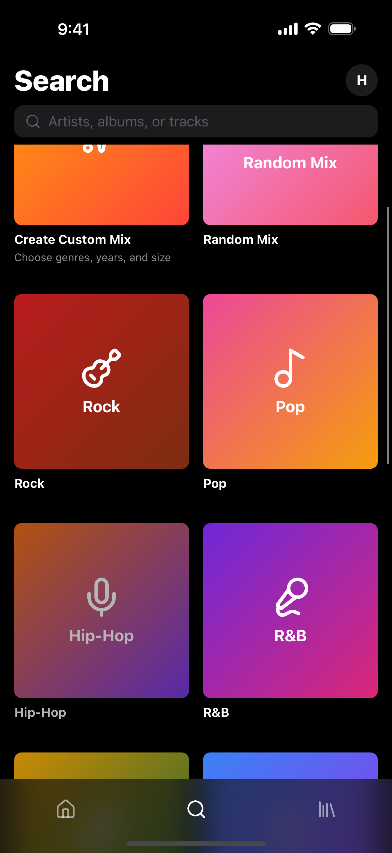 Headroom Search with custom mixes, a random mix, and genre shortcuts